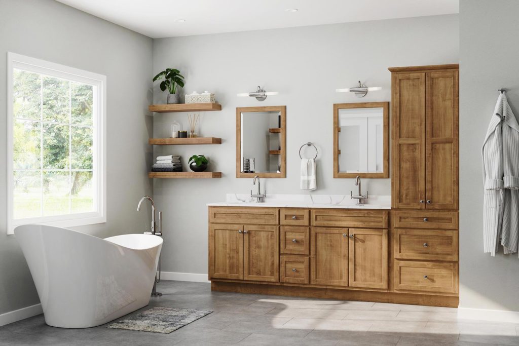 Muebles de baño de madera tendencia en baños 2023